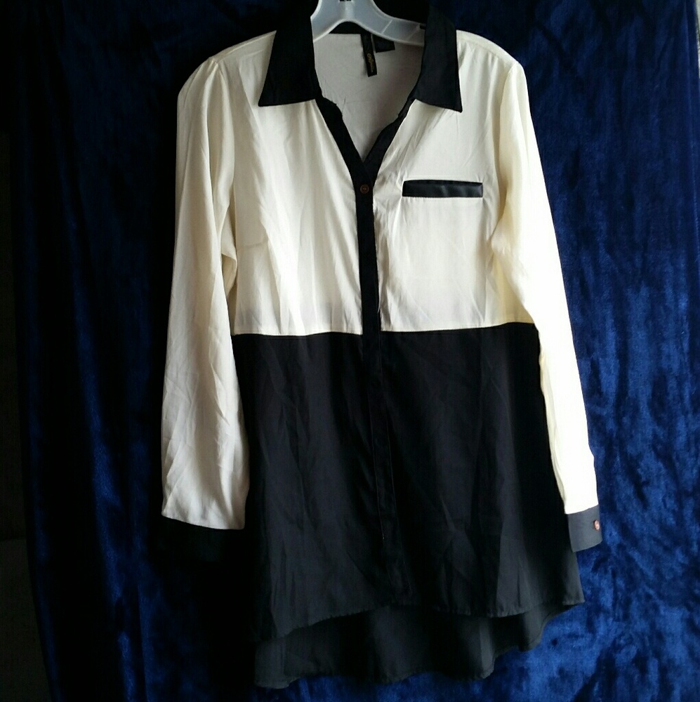 Button long sleeve blk/wht blouse